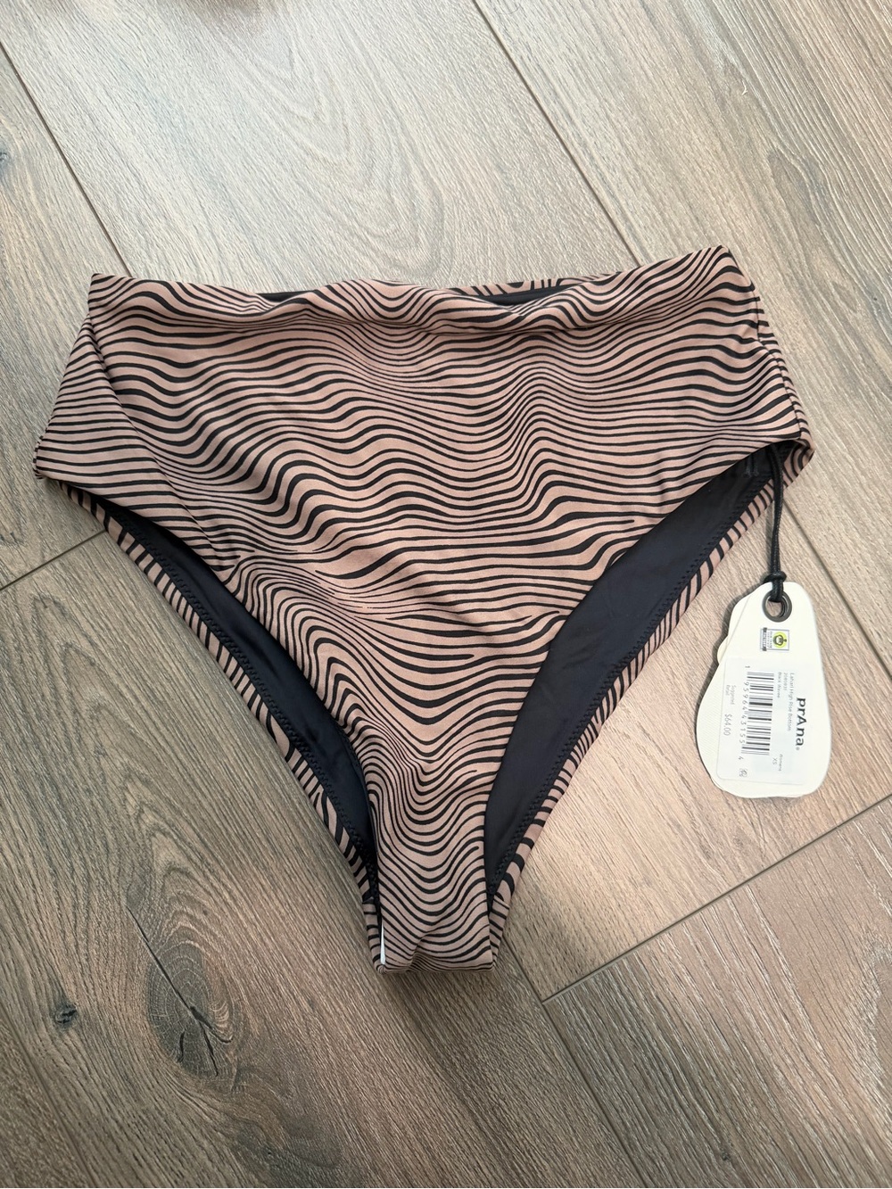 Prana women’s High-Waist Bikini Bottoms Black Wavy Stripe swimsuit NWT XS